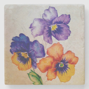 Dessous-de-verre En Pierre Trois crayons de couleur vintage de fleurs Pansy