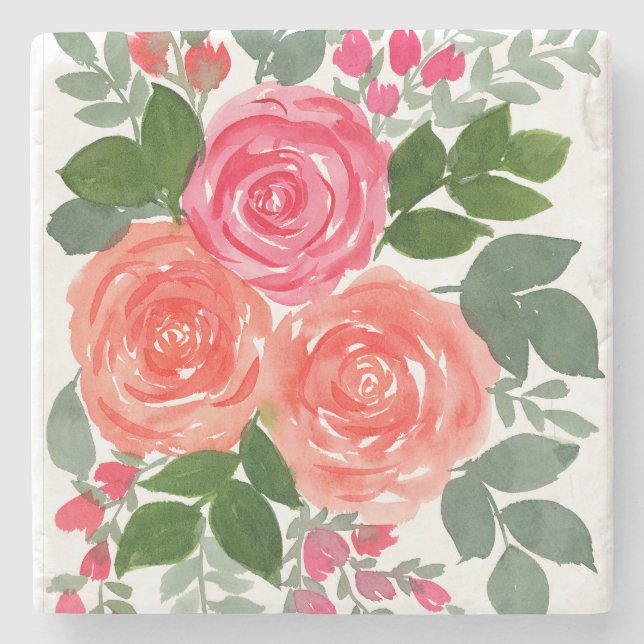 DESSOUS-DE-VERRE EN PIERRE TROIS ROSES (Devant)