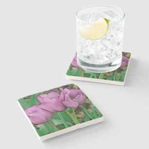 DESSOUS-DE-VERRE EN PIERRE "TROIS TULIPES MAUVE" DESSOUS DE VERRE EN PIERRE