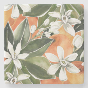 Dessous-de-verre En Pierre Tropcal Orange & Flowers Watercolor Pattern