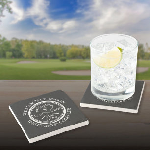 Dessous-de-verre En Pierre Trou en un de golf personnalisé noir et blanc