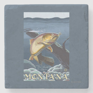 Dessous-de-verre En Pierre Truite pêchant la section transversale - Montana