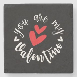 Dessous-de-verre En Pierre Tu es ma Saint Valentin, deux petits coeurs