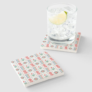 Dessous-de-verre En Pierre Tuiles de Mahjong #4 Rouge Vert Bleu Blanc