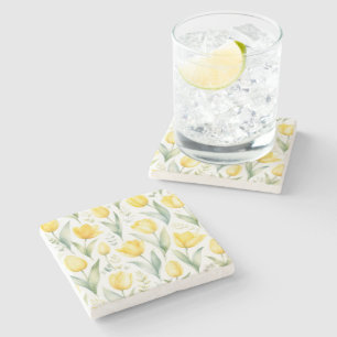 Dessous-de-verre En Pierre Tulipes jaunes Peinture florale aquarelle Botaniqu