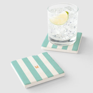 Dessous-de-verre En Pierre Turquoise bande de cabane et monogramme orange per