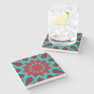 Dessous-de-verre En Pierre Turquoise Marocain Et Motif Rouge