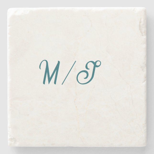 Dessous-de-verre En Pierre Turquoise monogramme nom de couple de mariage simp (Devant)