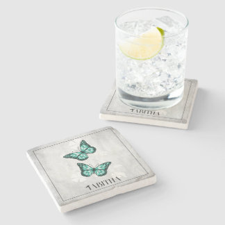 Dessous-de-verre En Pierre Turquoise Papillon Floral Dessous de verre de pier