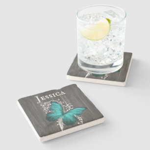 Dessous-de-verre En Pierre Turquoise Papillon Rustique Dessous de verre de pi