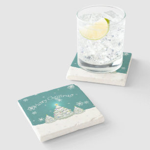 Dessous-de-verre En Pierre Turquoise Snowy Christmas Tree Dessous de verre en