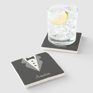 Dessous-de-verre En Pierre Tuxedo noir et blanc pour la fête des pères
