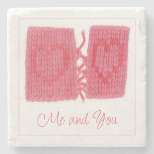 Dessous-de-verre En Pierre TWO HEARTS KNIT Dessous de verre en marbre en pier