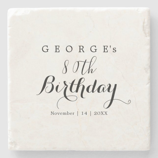 Dessous-de-verre En Pierre Typographie minimaliste Design d'anniversaire (Devant)