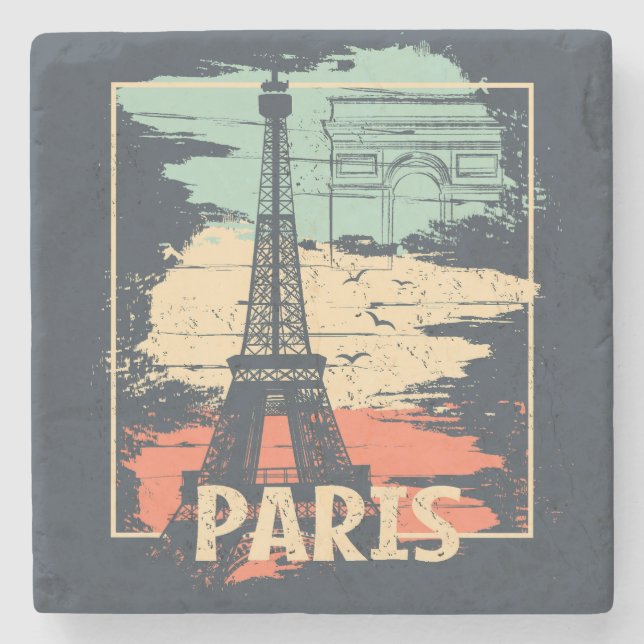 Dessous-de-verre En Pierre Typographie parisienne : affiche Eiffel abstraite. (Devant)