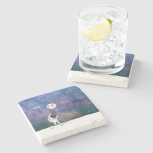 Dessous-de-verre En Pierre Un astronaute dans l'espace avec un ballon de lune