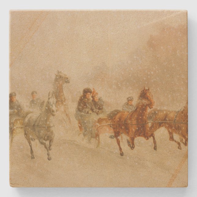 Dessous-de-verre En Pierre Un cheval Open Sleigh Race Noël (Devant)