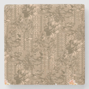 Dessous-de-verre En Pierre Un motif floral vintage avec un dessin brun comple