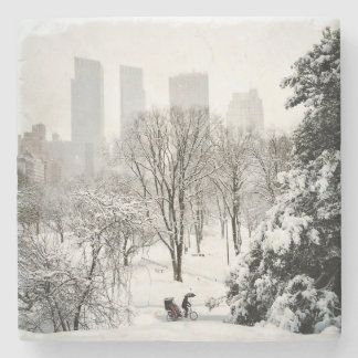 Dessous-de-verre En Pierre Un Pedicab dans le Central Park pendant l'hiver