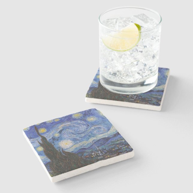 Dessous-de-verre En Pierre Une nuit étoilée : Saint Remy par Vincent Van Gogh (Côté)