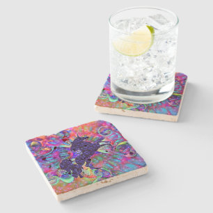 DESSOUS-DE-VERRE EN PIERRE UNICORN OF THE UNIVERSE MULTICOLORED