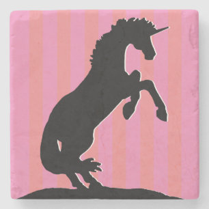 Dessous-de-verre En Pierre Unicorne d'élevage noir (rayé rose)