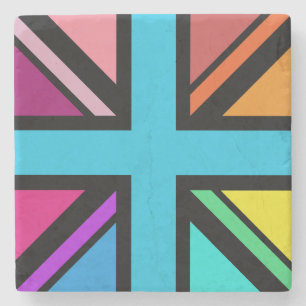 Dessous-de-verre En Pierre Union Jack/Drapeau Multicolore+Noir