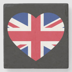 Dessous-de-verre En Pierre Union Jack Heartflag sur Black Stone Dessous de ve