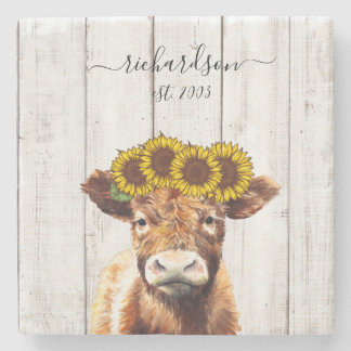 Dessous-de-verre En Pierre Vache Avec Tournesol Couronne Ferme