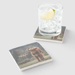 Dessous-de-verre En Pierre Vache de Highland calvaire herbe d'automne monogra