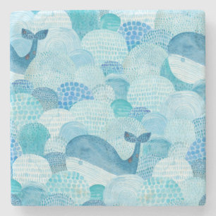Dessous-de-verre En Pierre Vagues, baleine, texture bleu enfantine