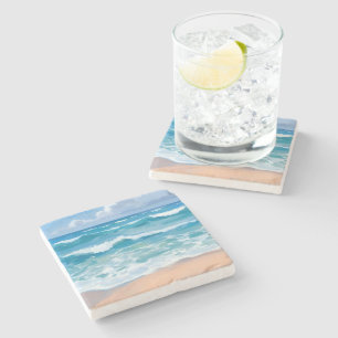 Dessous-de-verre En Pierre Vagues de l'océan bleu Art aquarelle de la mer d