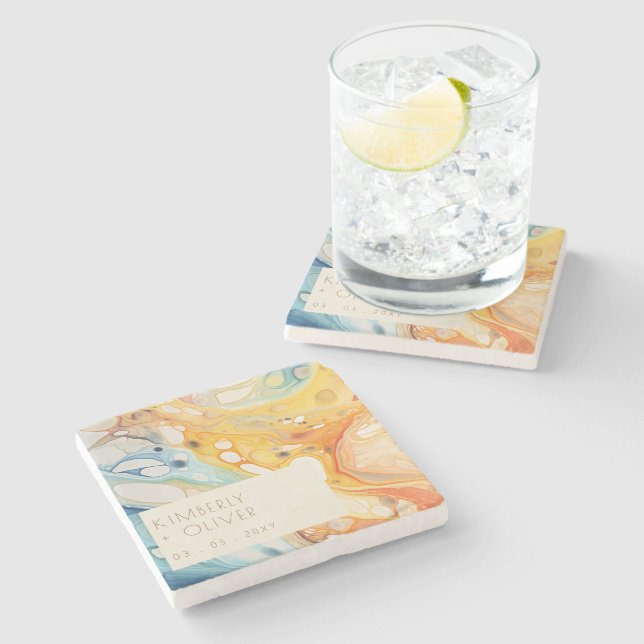 Dessous-de-verre En Pierre Vagues de mer Abstraite et pierres de sable Mariag (Côté)