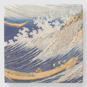 Dessous-de-verre En Pierre Vagues océaniques Hokusai Bateaux en mer