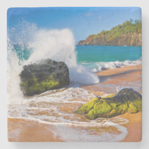 Dessous-de-verre En Pierre Vagues se brisant sur la plage, Hawaï
