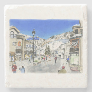 Dessous-de-verre En Pierre Vail Village peint sur un dessous de verre
