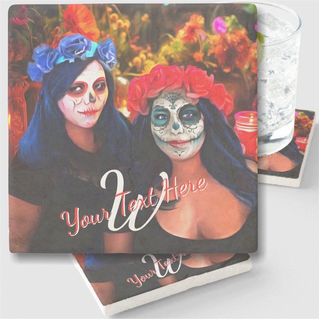 Dessous-de-verre En Pierre Vallarta Catrinas avec fleurs et bougies 1718 (Créateur téléchargé)