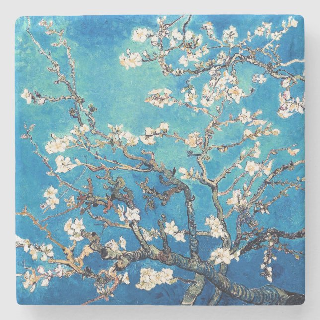 Dessous-de-verre En Pierre Van Gogh Almond Blossoms bleu turquoise (Devant)
