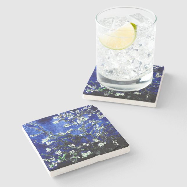Dessous-de-verre En Pierre Van Gogh Almond Blossoms bleu vert Dessous de verr (Côté)