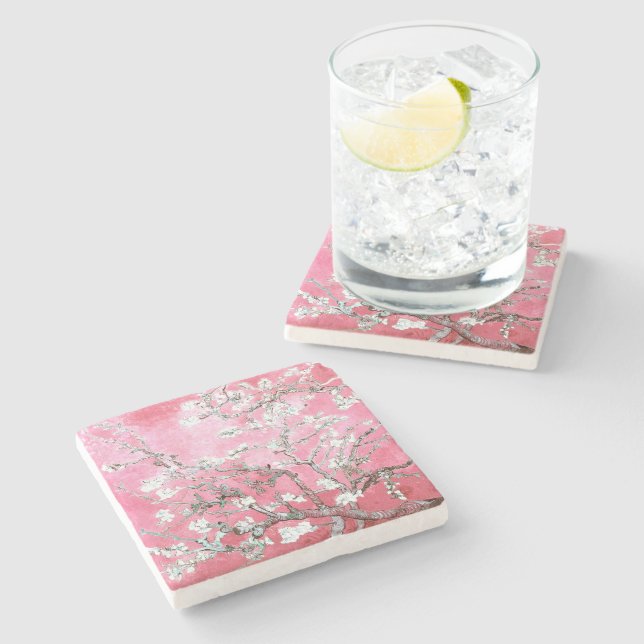 Dessous-de-verre En Pierre Van Gogh Almond Blossoms rose Bleu (Côté)