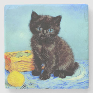 Dessous-de-verre En Pierre Van Gogh Black Kitten avec fils