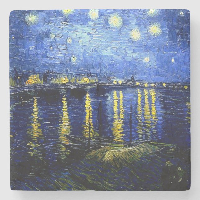 Dessous-de-verre En Pierre Van Gogh - Nuit étoilée sur le Rhône (Devant)