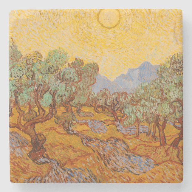 Dessous-de-verre En Pierre Van Gogh Olive Trees Soleil Jaune Ciel (Devant)