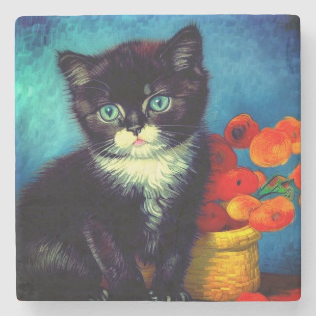 Dessous-de-verre En Pierre Van Gogh Tuxedo Cat (Devant)