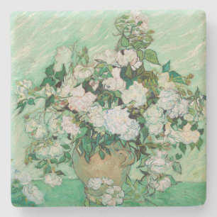 Dessous-de-verre En Pierre Van Gogh Vase avec roses roses Vintages