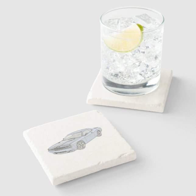 Dessous-de-verre En Pierre Véhicule classique Blue Dodge Challenger Mopar Mus (Côté)