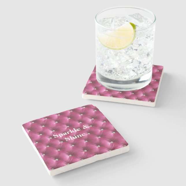 Dessous-de-verre En Pierre Velours Faux Rose Chaud (Côté)