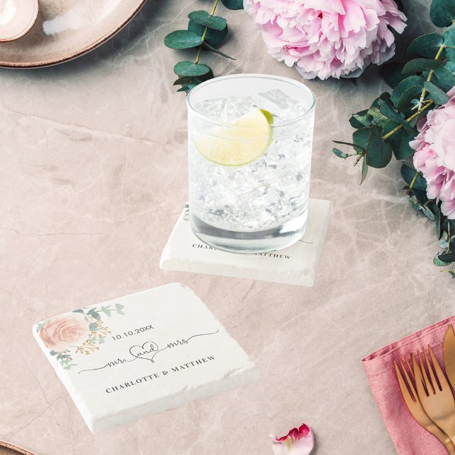 Dessous-de-verre En Pierre verdure rose de fleurs d'or m mme mariage (Créateur téléchargé)