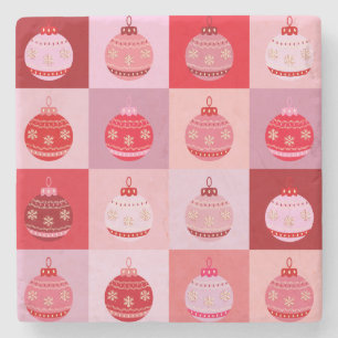 Dessous-de-verre En Pierre Vérification De Noël - Ornements Roses Et Rouges À