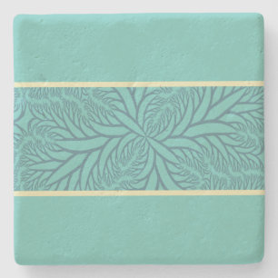 Dessous-de-verre En Pierre Vert turquoise avec bande médiane de Feuilles Abst